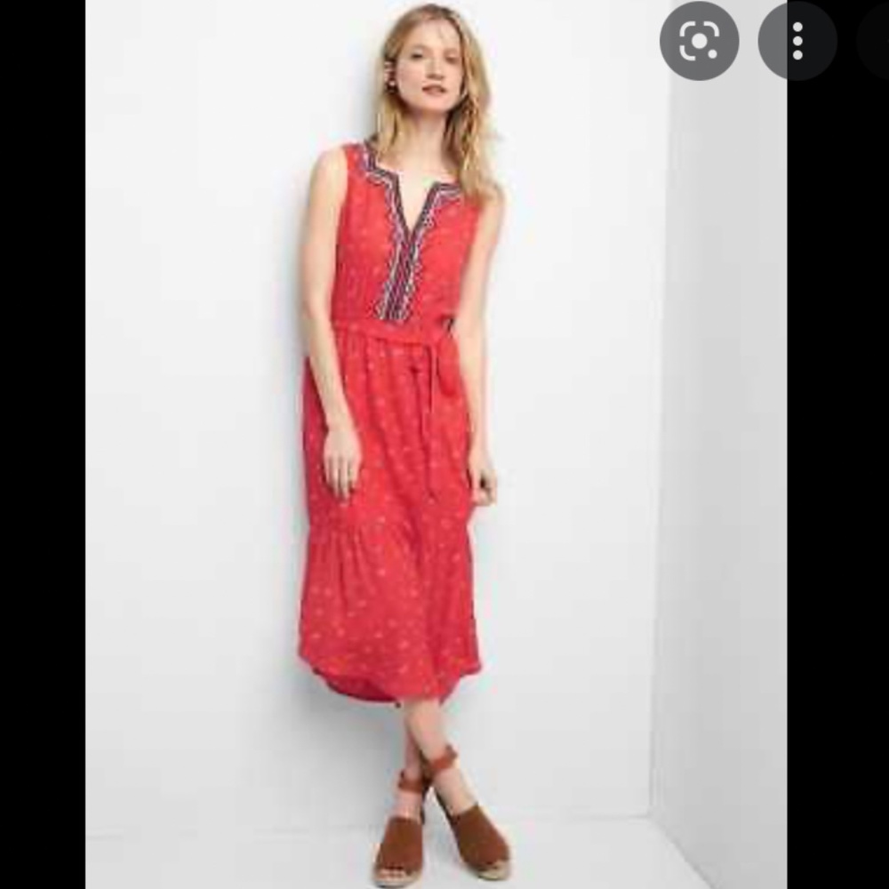 NWT GAP Embriodary Tribal Geometric Maxi Floral Red Summer Dress one piece XS